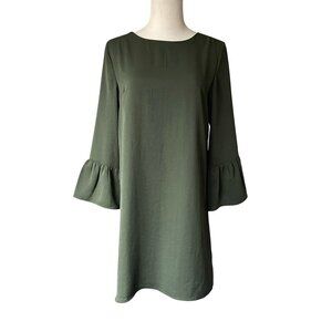 Anthropologie Everly Hunter Green Bell Sleeve Back Zip Dress - Size Small